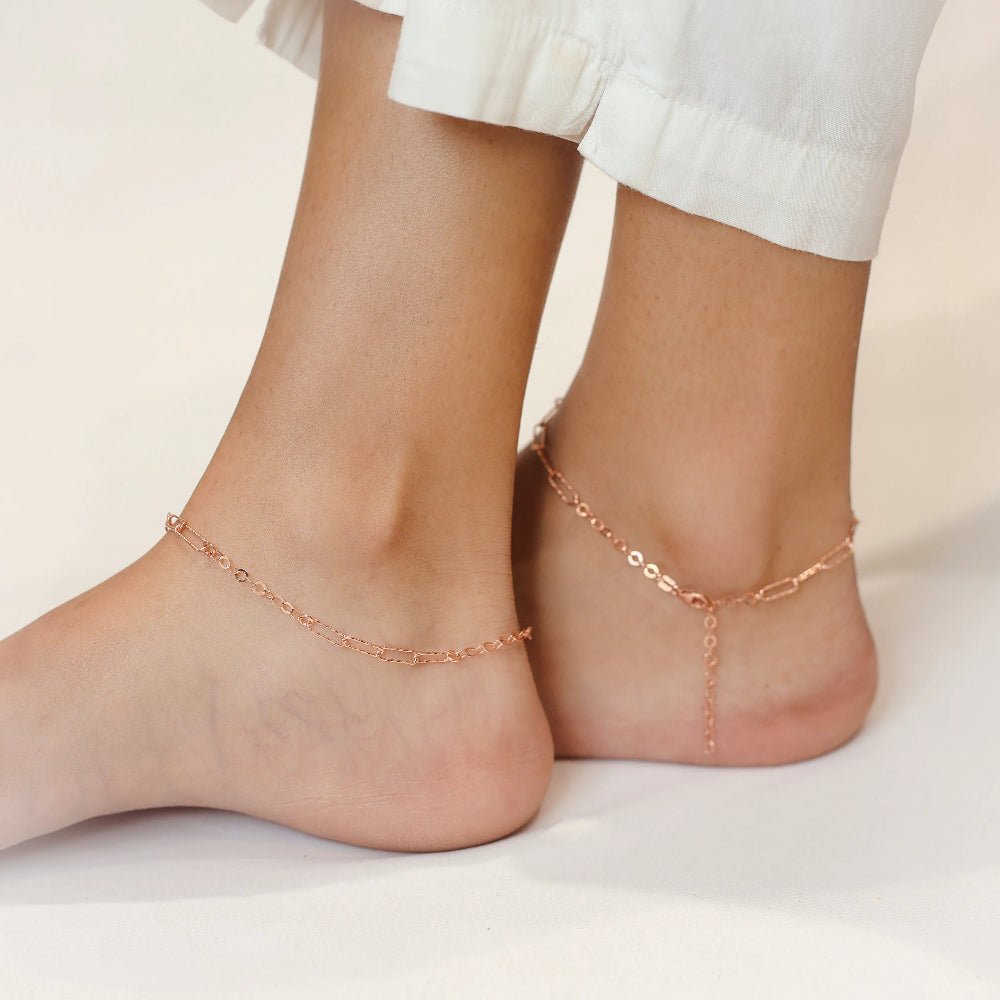 925 Silver Rosegold Chain Link Anklet - 925 sterling silver anklet by Tassya Silver