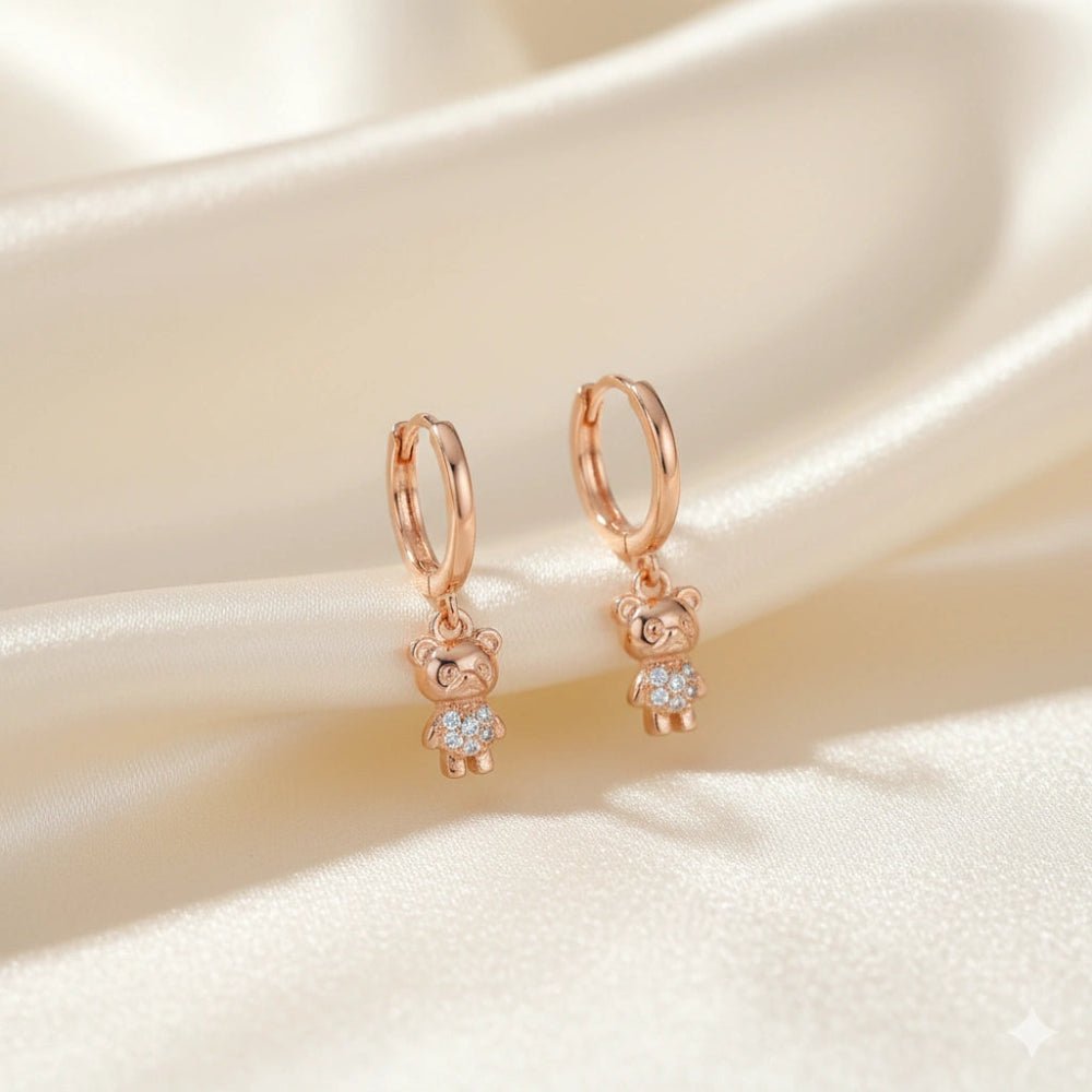 925 Silver Rose Gold Teddy Baby Hoops - 925 sterling silver earrings by Tassya Silver
