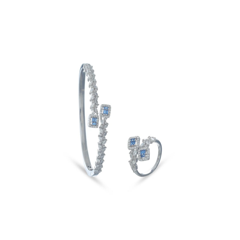 925 Silver Sapphire Bloom Kada & Ring Set - 925 sterling silver bracelet by Tassya Silver