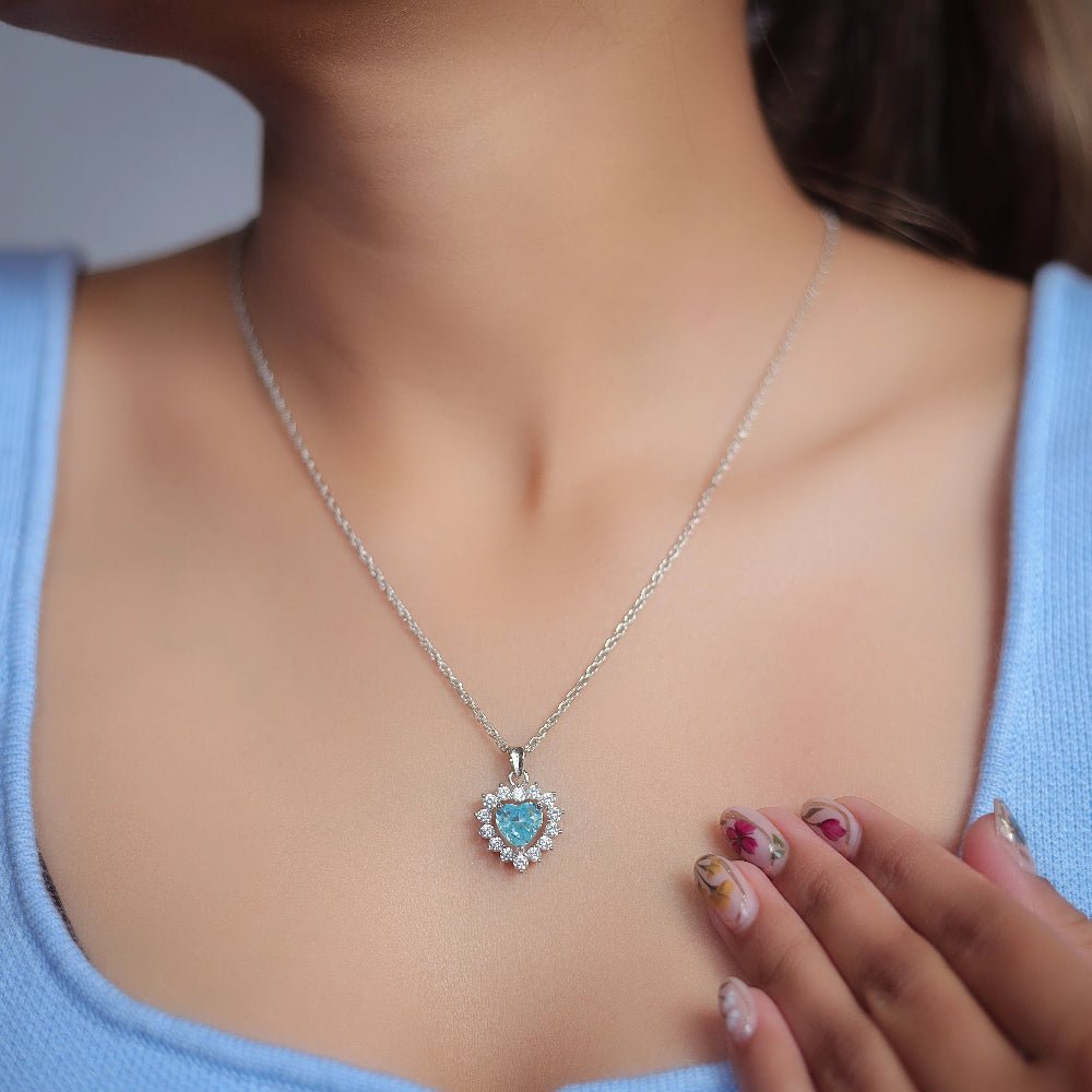 925 Silver Aqua Heart Pendant - 925 sterling silver pendant by Tassya Silver