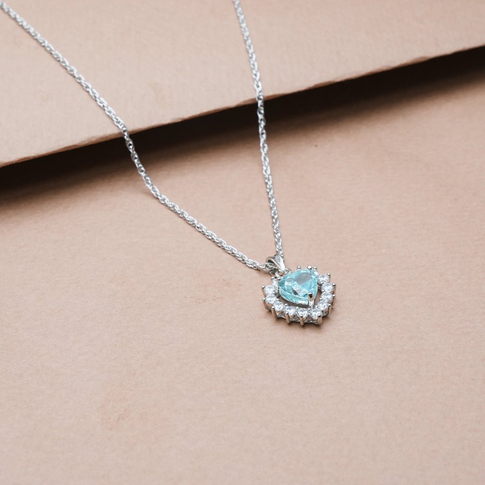 925 Silver Aqua Heart Pendant - 925 sterling silver pendant by Tassya Silver