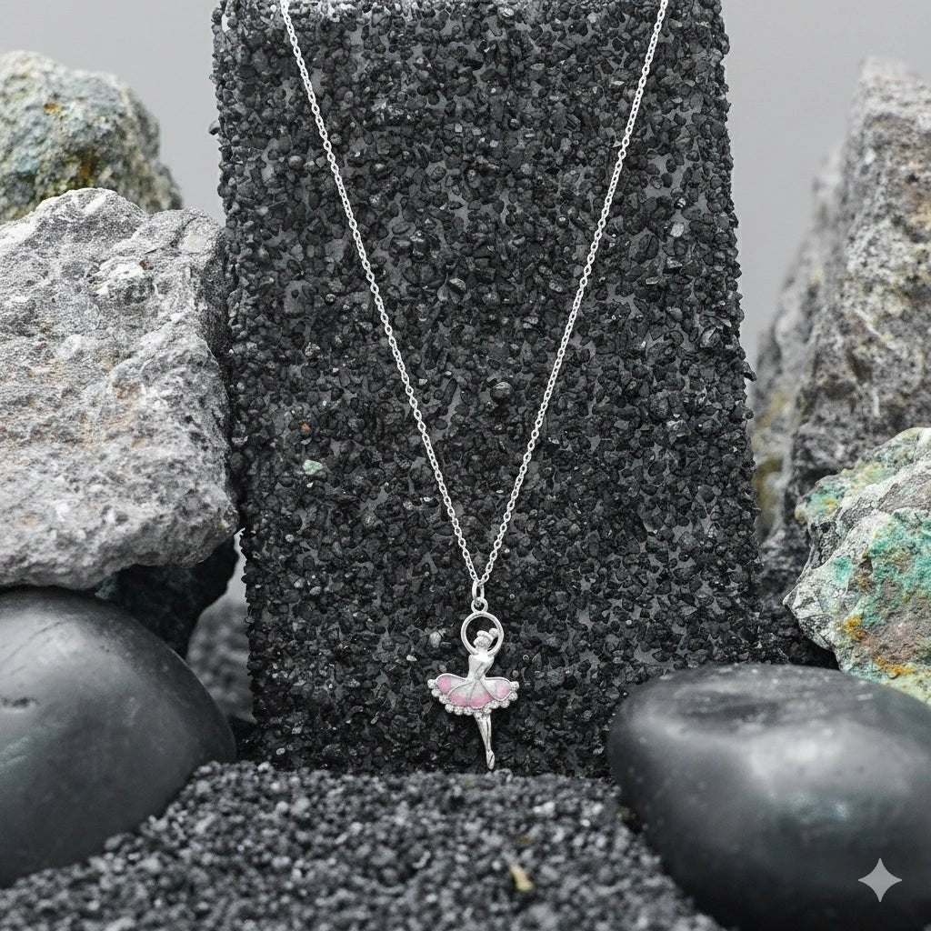 925 Silver Ballerina Sparkle Chain Pendant - 925 sterling silver pendant by Tassya Silver