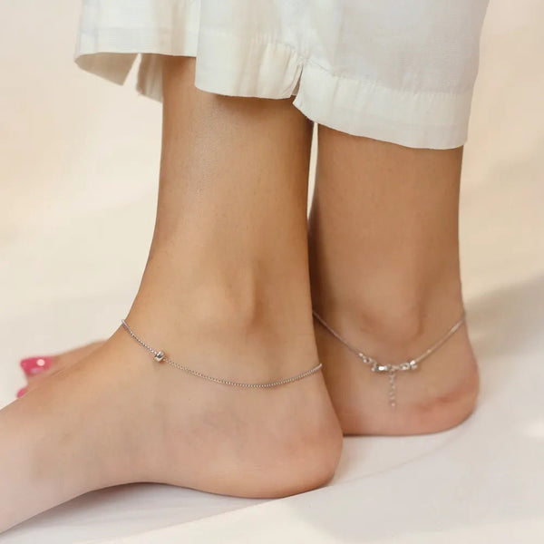925 Silver Beaded Minimal Anklet