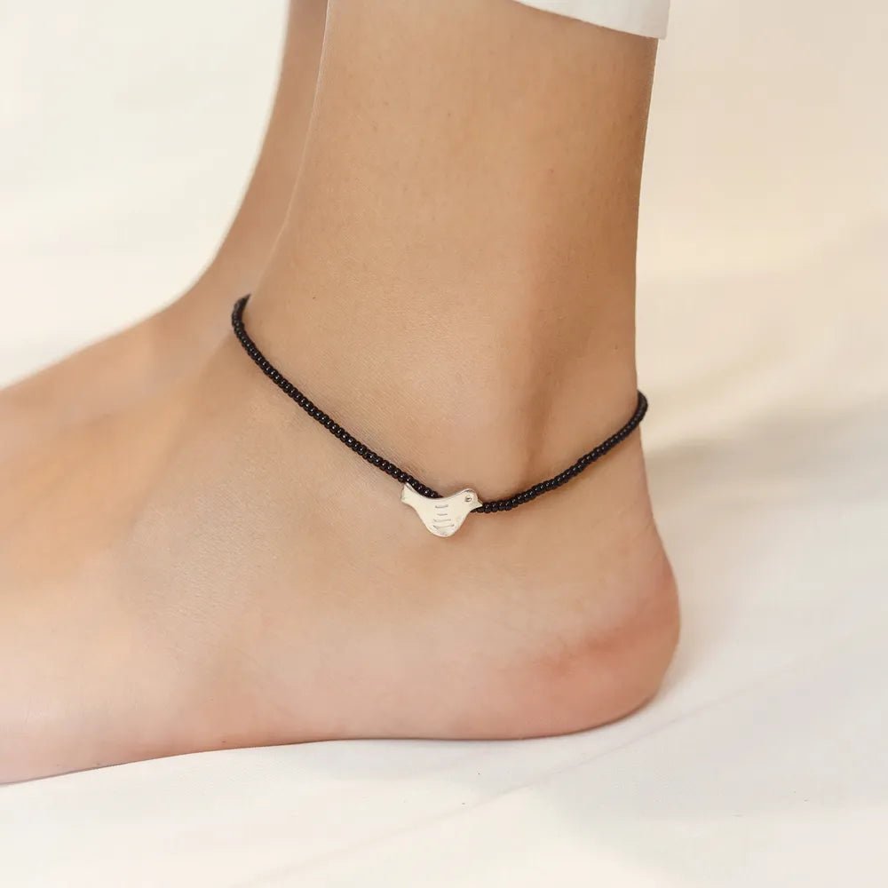 925 Silver Bird Charm Anklet - 925 sterling silver anklet by Tassya Silver