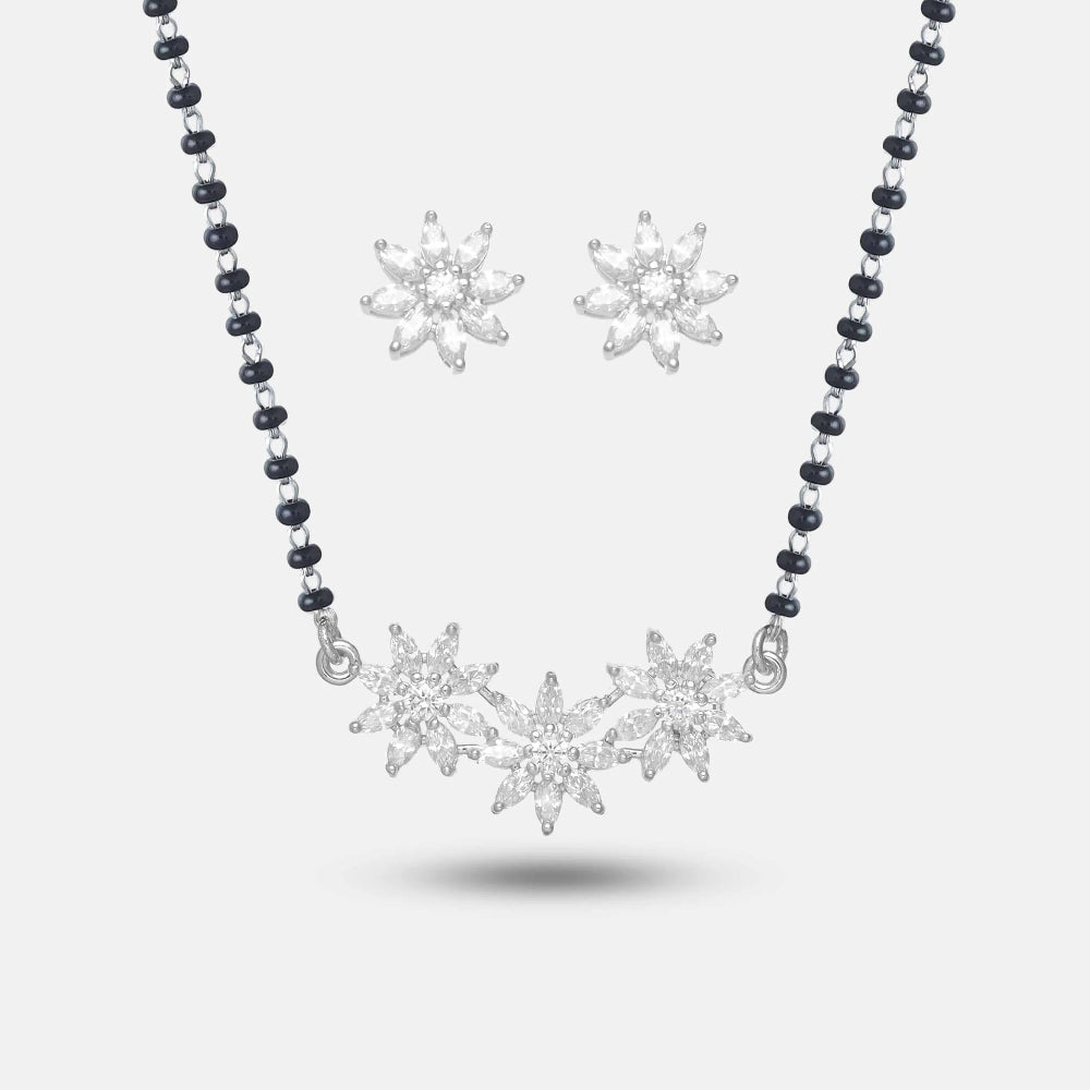 925 Silver Blossom Trio Mangalsutra Set - 925 sterling silver mangalsutra by Tassya Silver