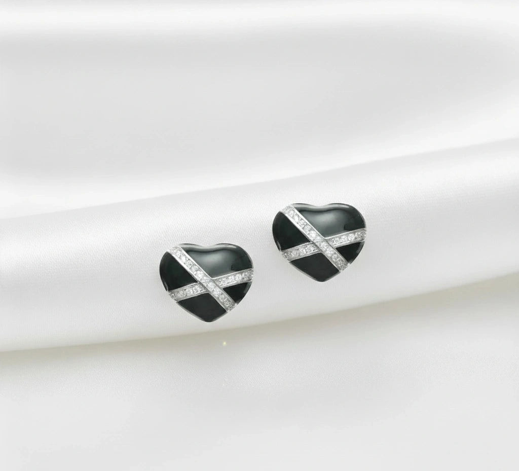 925 Silver Crisscross Crystal Hearts - 925 sterling silver earrings by Tassya Silver