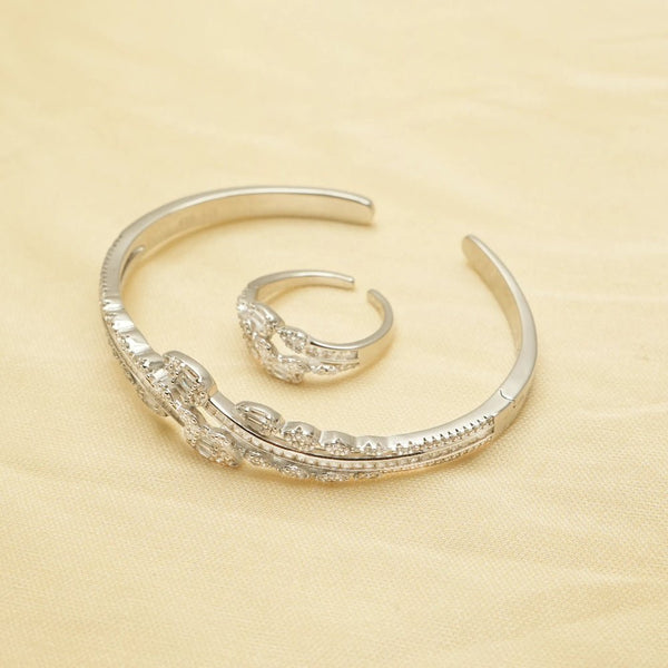 925 Silver Diamond Cluster Kada & Ring Set