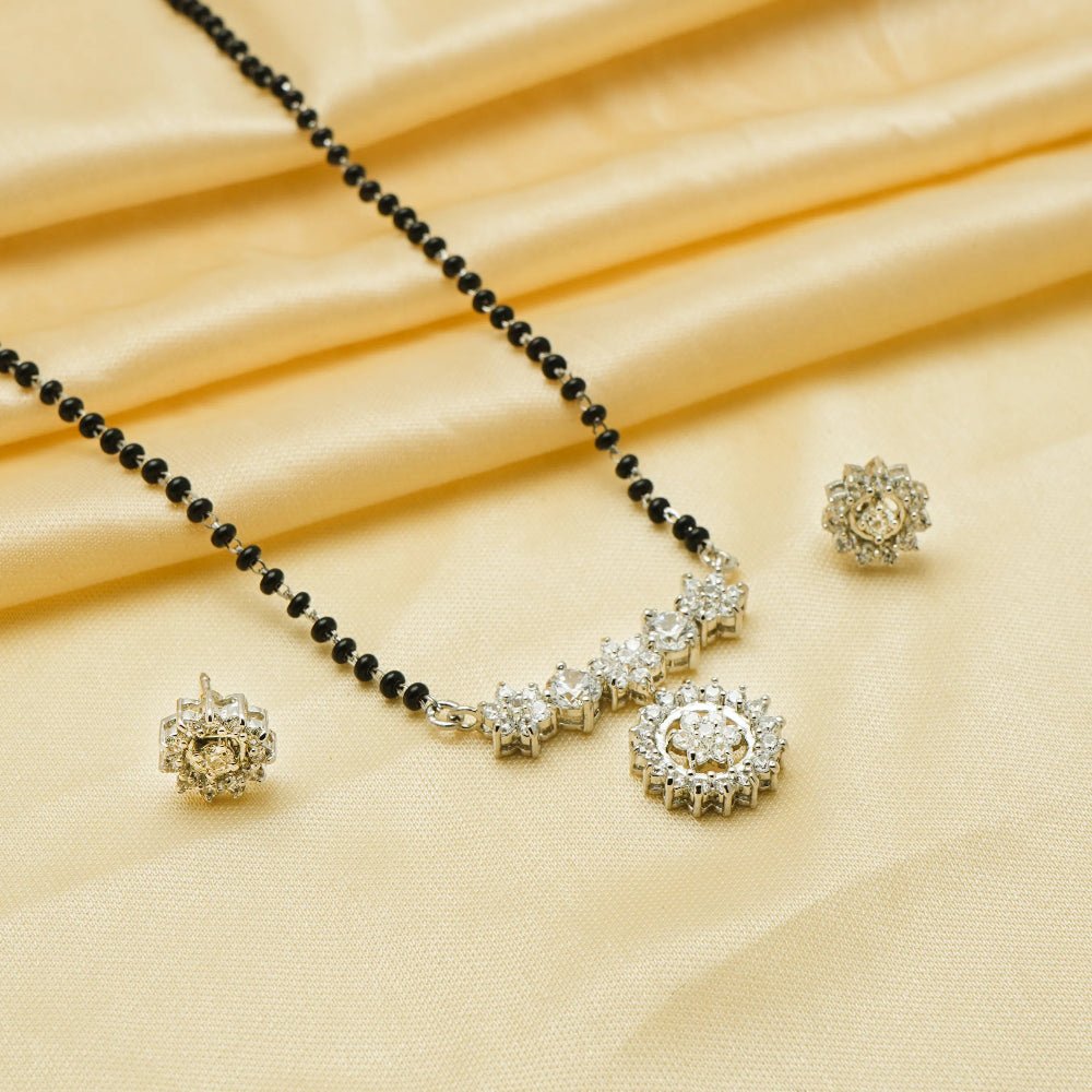 925 Silver Diamond Floral Mangalsutra Set - 925 sterling silver mangalsutra by Tassya Silver