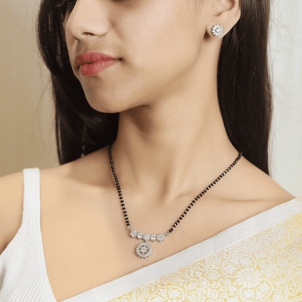 925 Silver Diamond Floral Mangalsutra Set