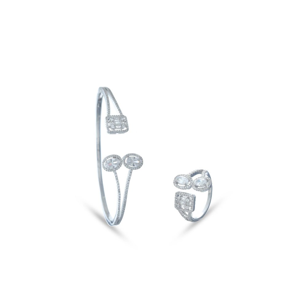 925 Silver Diamond Luxe Kada Ring Set - 925 sterling silver bracelet by Tassya Silver