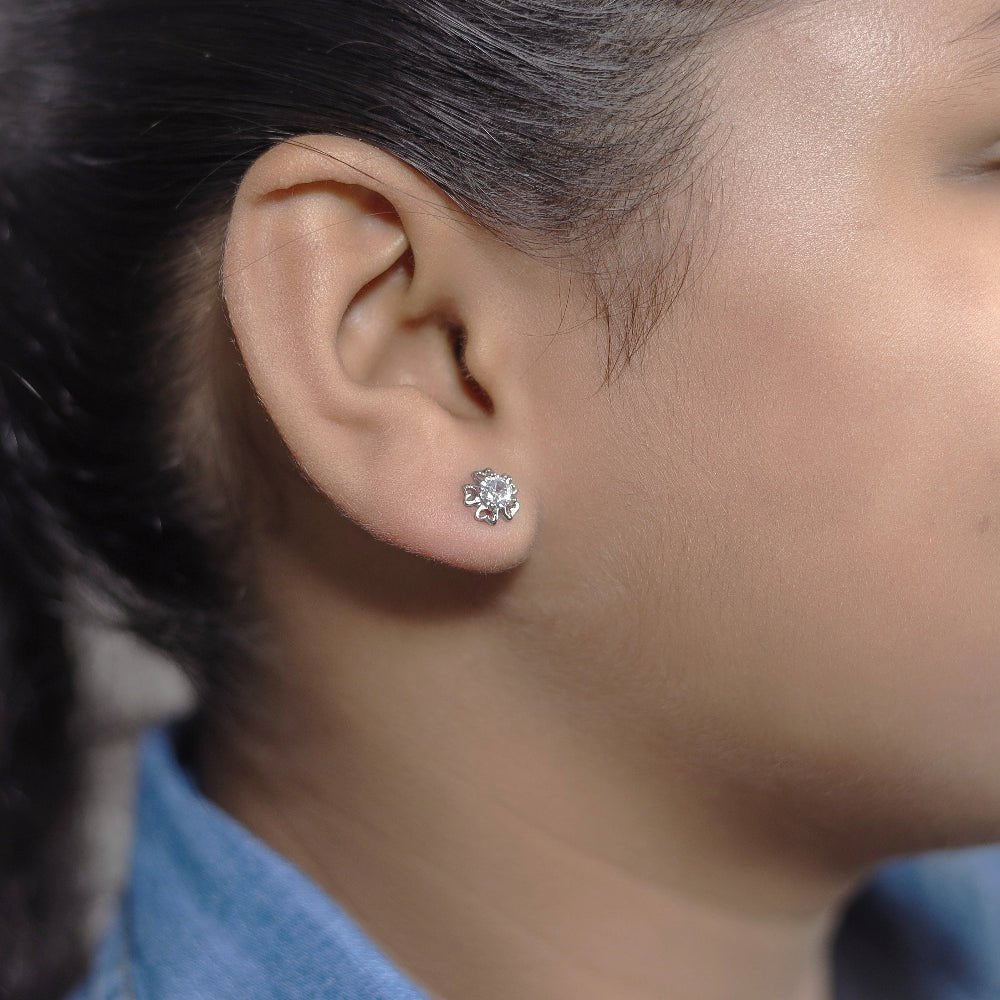 925 Silver Floral Aura Baby Earrings - 925 sterling silver earrings by Tassya Silver