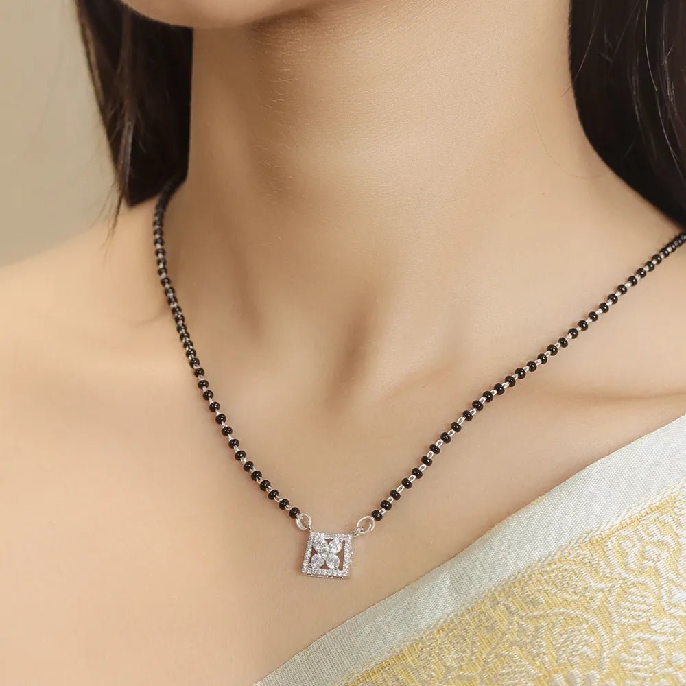 925 Silver Floral Square Mangalsutra - 925 sterling silver mangalsutra by Tassya Silver