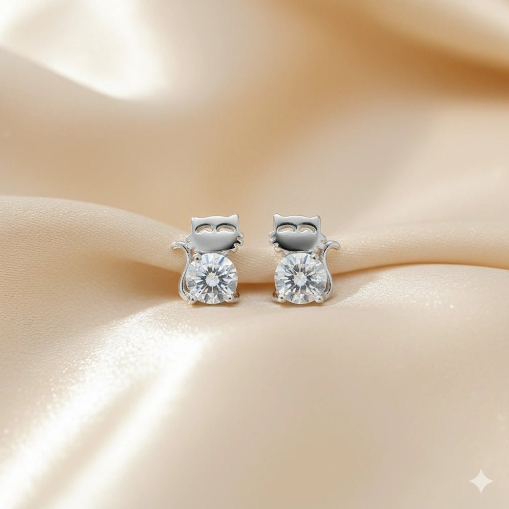 925 Silver Kitty Gem Baby Studs - 925 sterling silver earrings by Tassya Silver