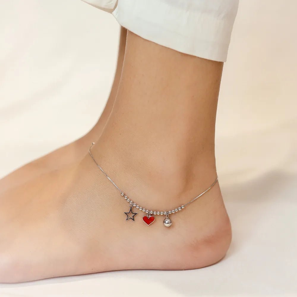 925 Silver Love Charm Anklet - 925 sterling silver anklet by Tassya Silver