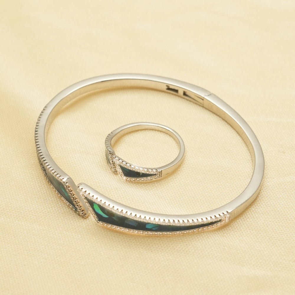 925 Silver Midnight Glow Kada Ring Set - 925 sterling silver bracelet by Tassya Silver