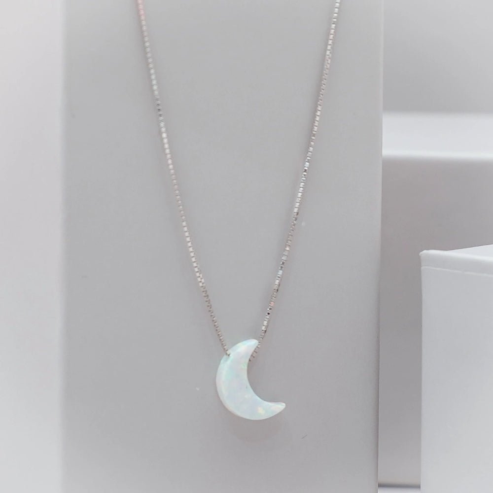 925 Silver Opal Moon Chain Pendant - 925 sterling silver pendant by Tassya Silver