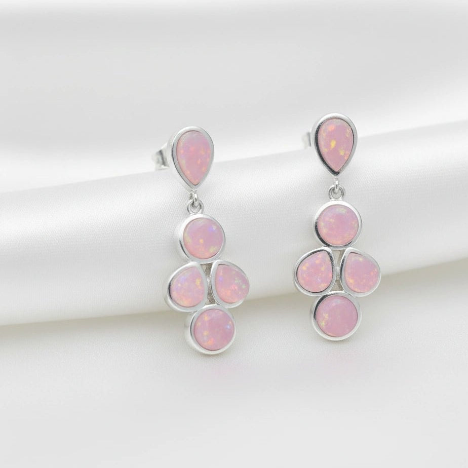 925 Silver Pink Pear & Round Opal Earrings - 925 sterling silver earrings by Tassya Silver
