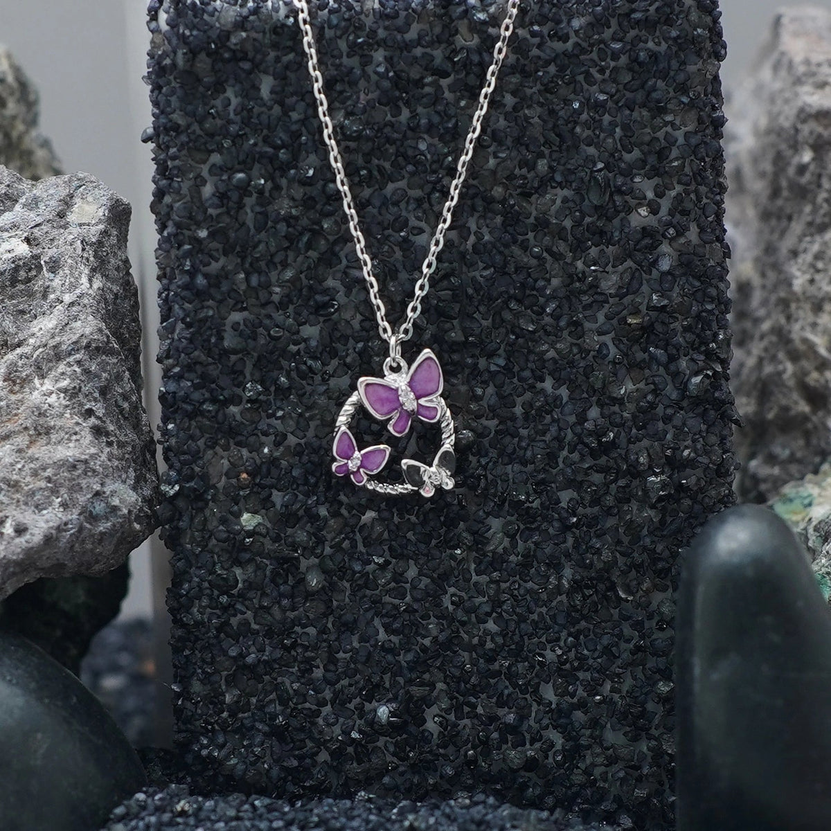 925 Silver Purple Butterfly Chain Pendant - 925 sterling silver pendant by Tassya Silver