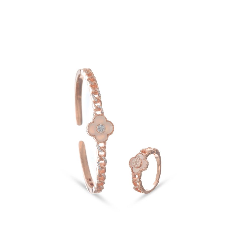 925 Silver Rosé Glow Kada & Ring Set - 925 sterling silver bracelet by Tassya Silver