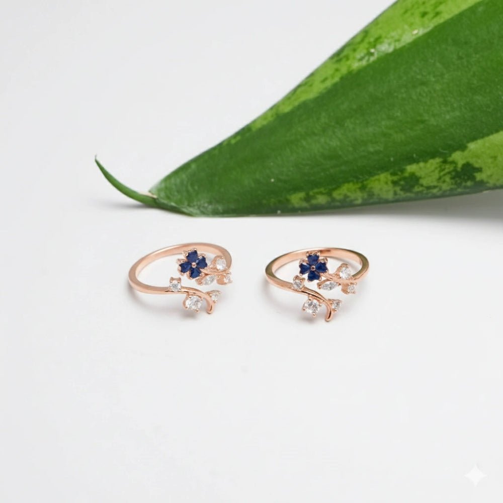 925 Silver Rose Gold Bloom Toe Rings (Pair) - 925 sterling silver ring by Tassya Silver