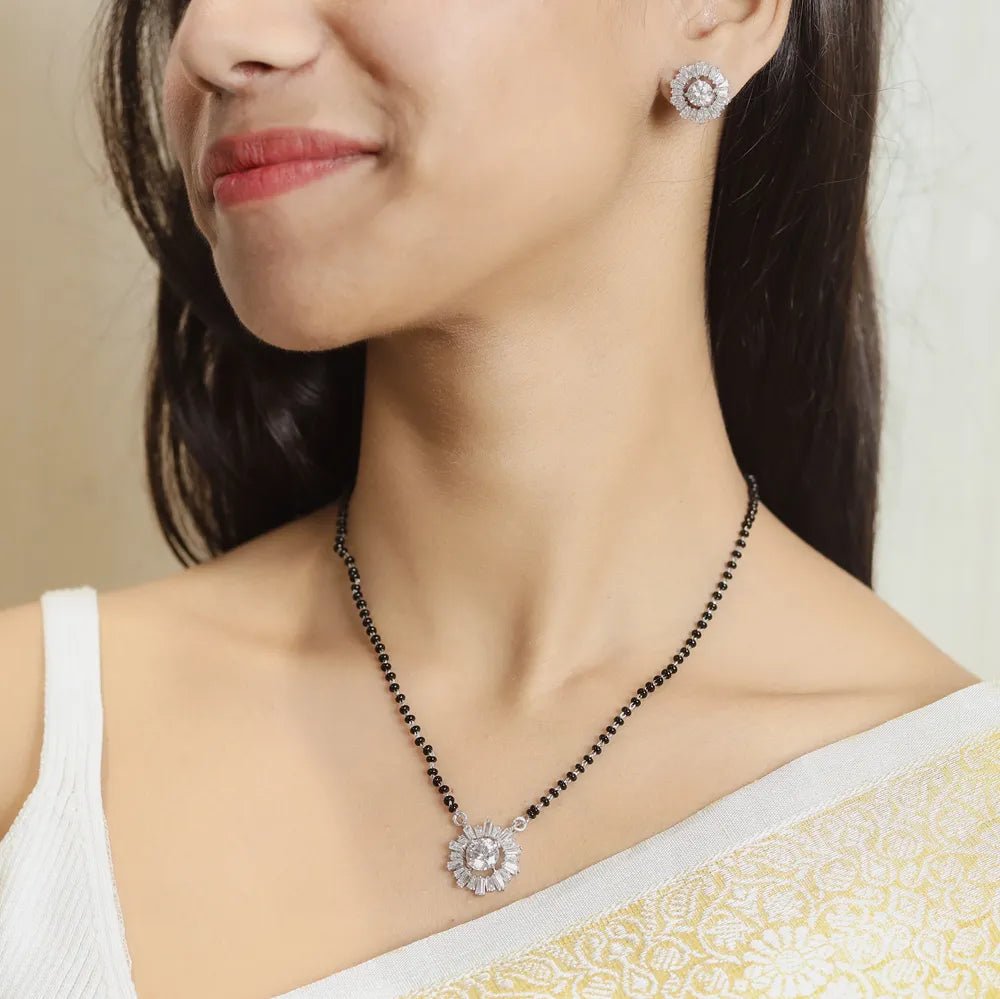 925 Silver Sunburst Glow Mangalsutra Set - 925 sterling silver mangalsutra by Tassya Silver