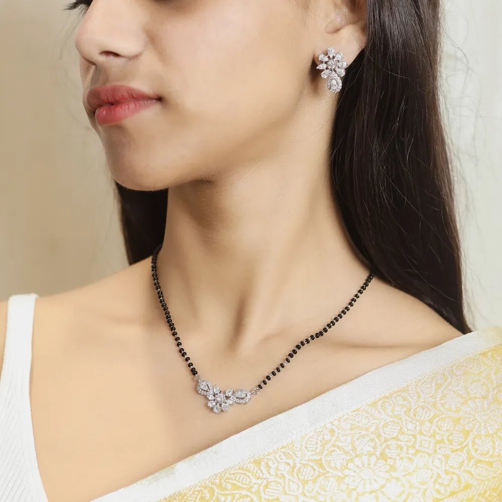 925 Silver Teardrop Bloom Mangalsutra Set - 925 sterling silver mangalsutra by Tassya Silver