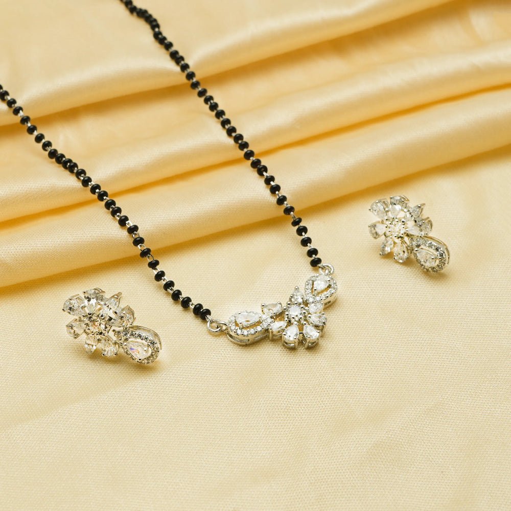 925 Silver Teardrop Bloom Mangalsutra Set - 925 sterling silver mangalsutra by Tassya Silver