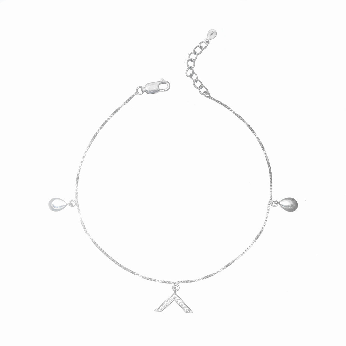 925 Silver Teardrop Charm Anklet - 925 sterling silver anklet by Tassya Silver
