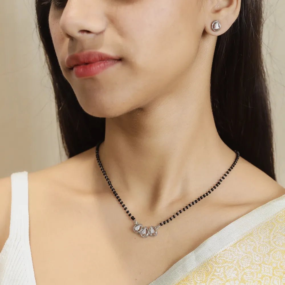925 Silver Triple Dewdrop Mangalsutra Set - 925 sterling silver mangalsutra by Tassya Silver