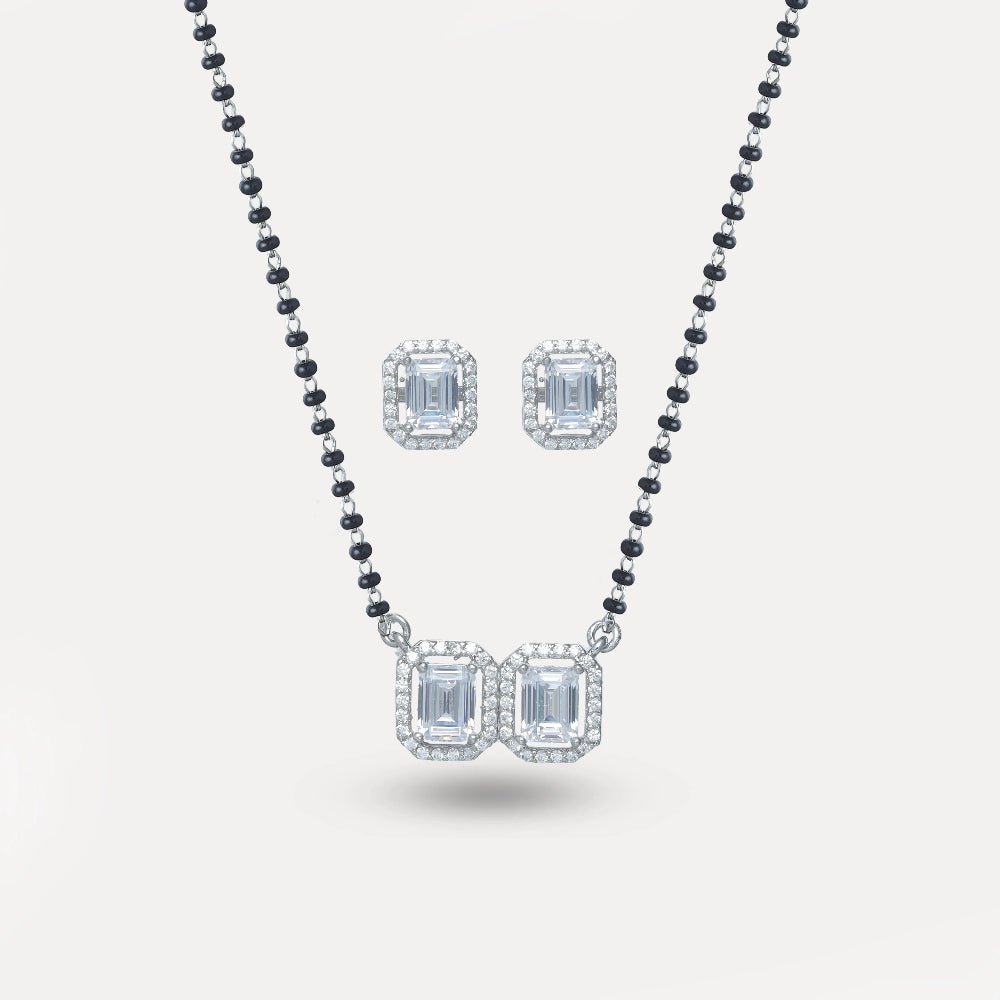 925 Silver Twin Emerald Mangalsutra Set - 925 sterling silver mangalsutra by Tassya Silver