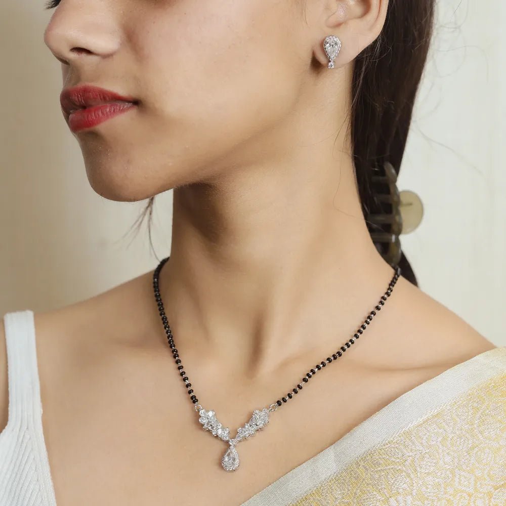 925 Silver V Teardrop Mangalsutra Set - 925 sterling silver mangalsutra by Tassya Silver