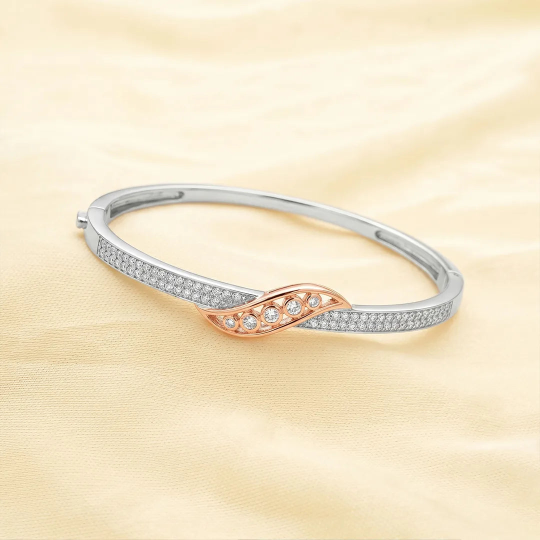 925 Silver Crystal Curve Kada - 925 sterling silver bracelet by Tassya Silver