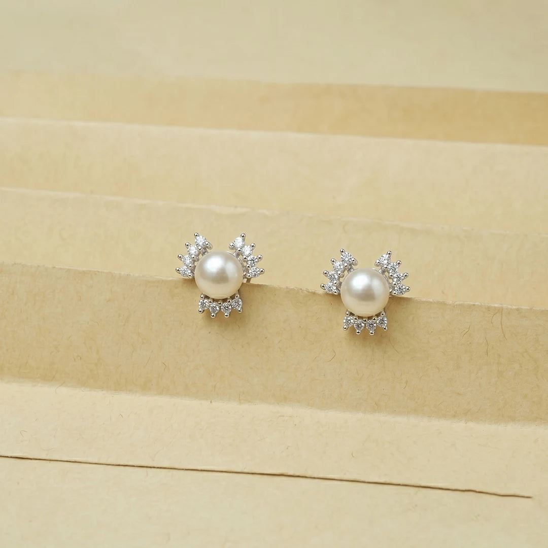 925 Silver Crystal Embrace Pearl Studs - 925 sterling silver earrings by Tassya Silver