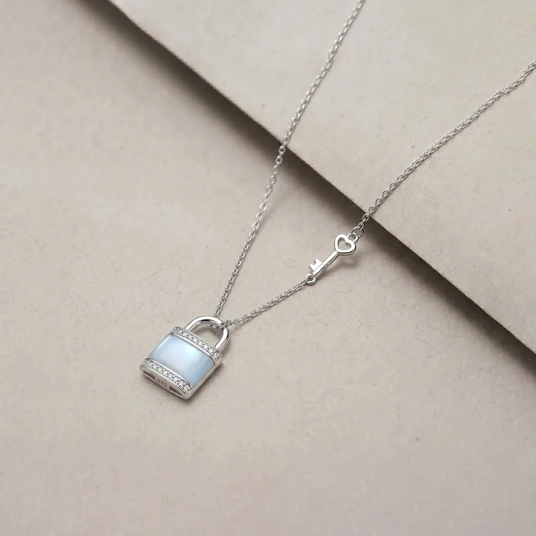 925 Silver Crystal Lock Chain Pendant - 925 sterling silver pendant by Tassya Silver