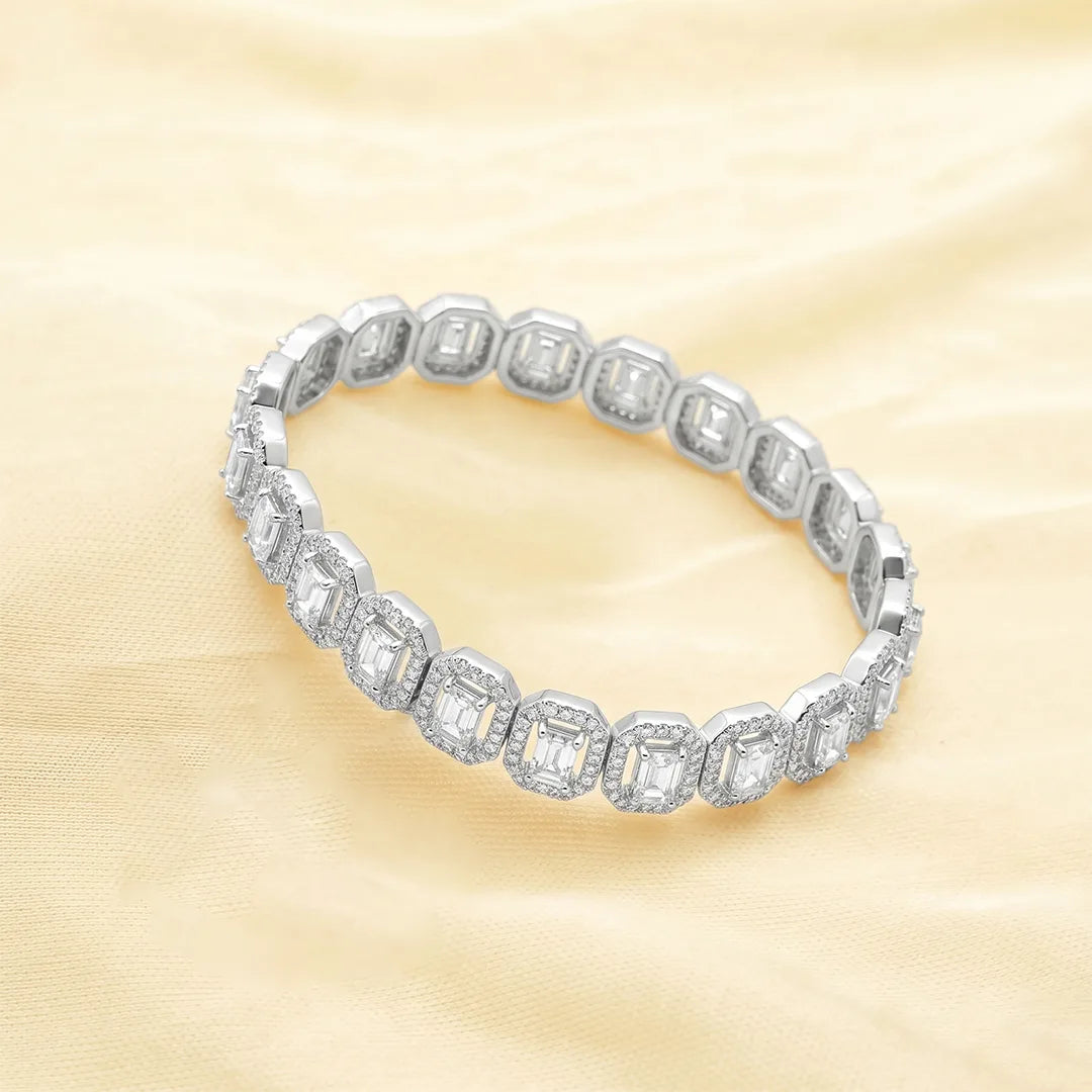 925 Silver Cubic Zirconia Serenade Kada - 925 sterling silver bracelet by Tassya Silver