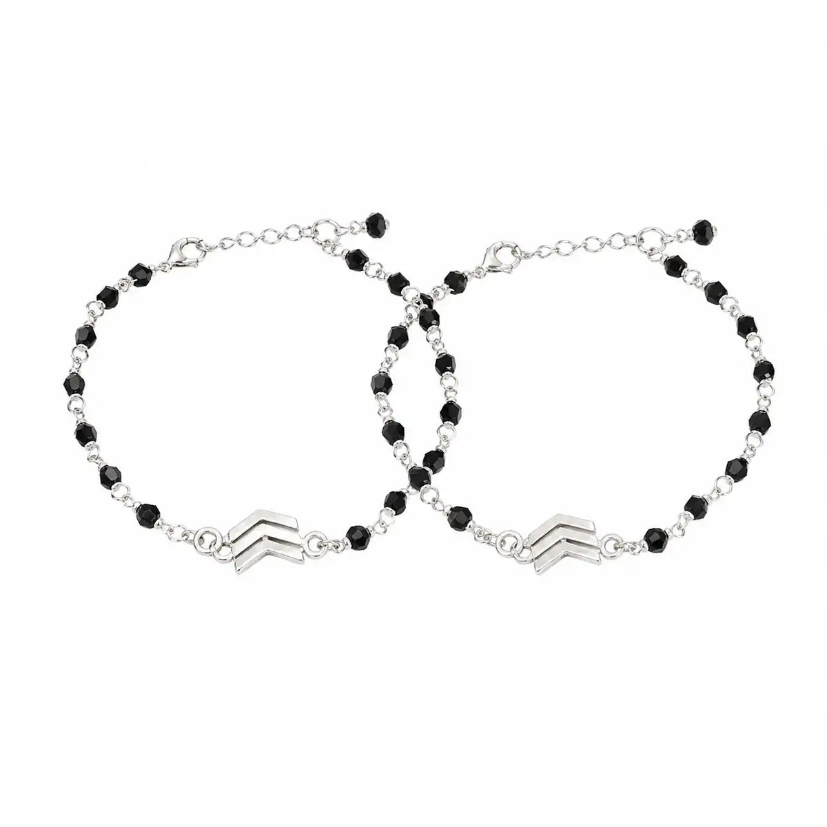 925 Silver Arrow Black Bead Bracelet - 925 sterling silver bracelet by Tassya Silver