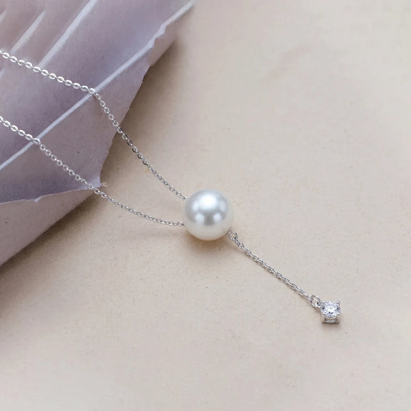 925 Silver Dainty Pearl Lariat Chain Pendant