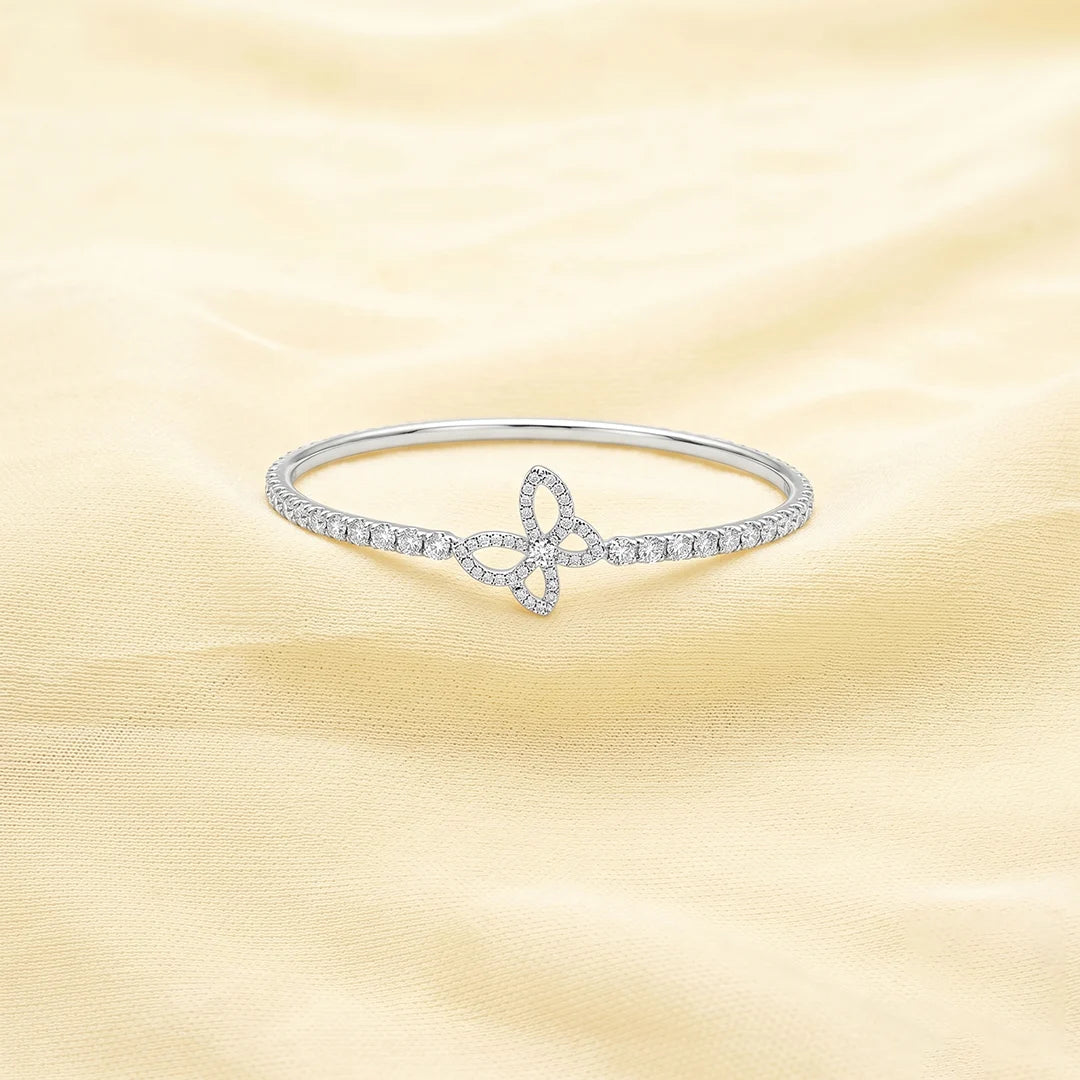 925 Silver Diamond Butterfly Kada - 925 sterling silver bracelet by Tassya Silver