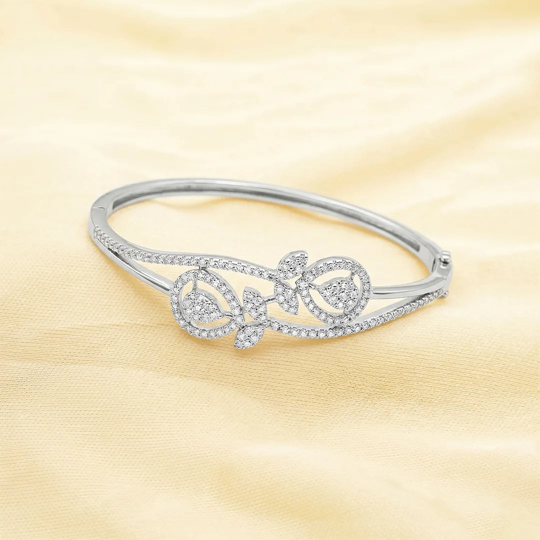 925 Silver Diamond Dewdrop Dance Kada - 925 sterling silver bracelet by Tassya Silver