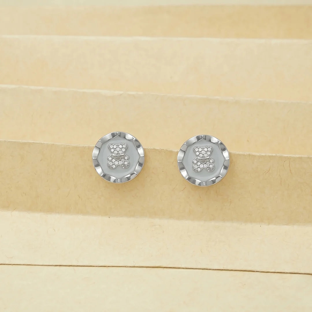 925 Silver Diamond Teddy Bear Earrings - 925 sterling silver earrings by Tassya Silver