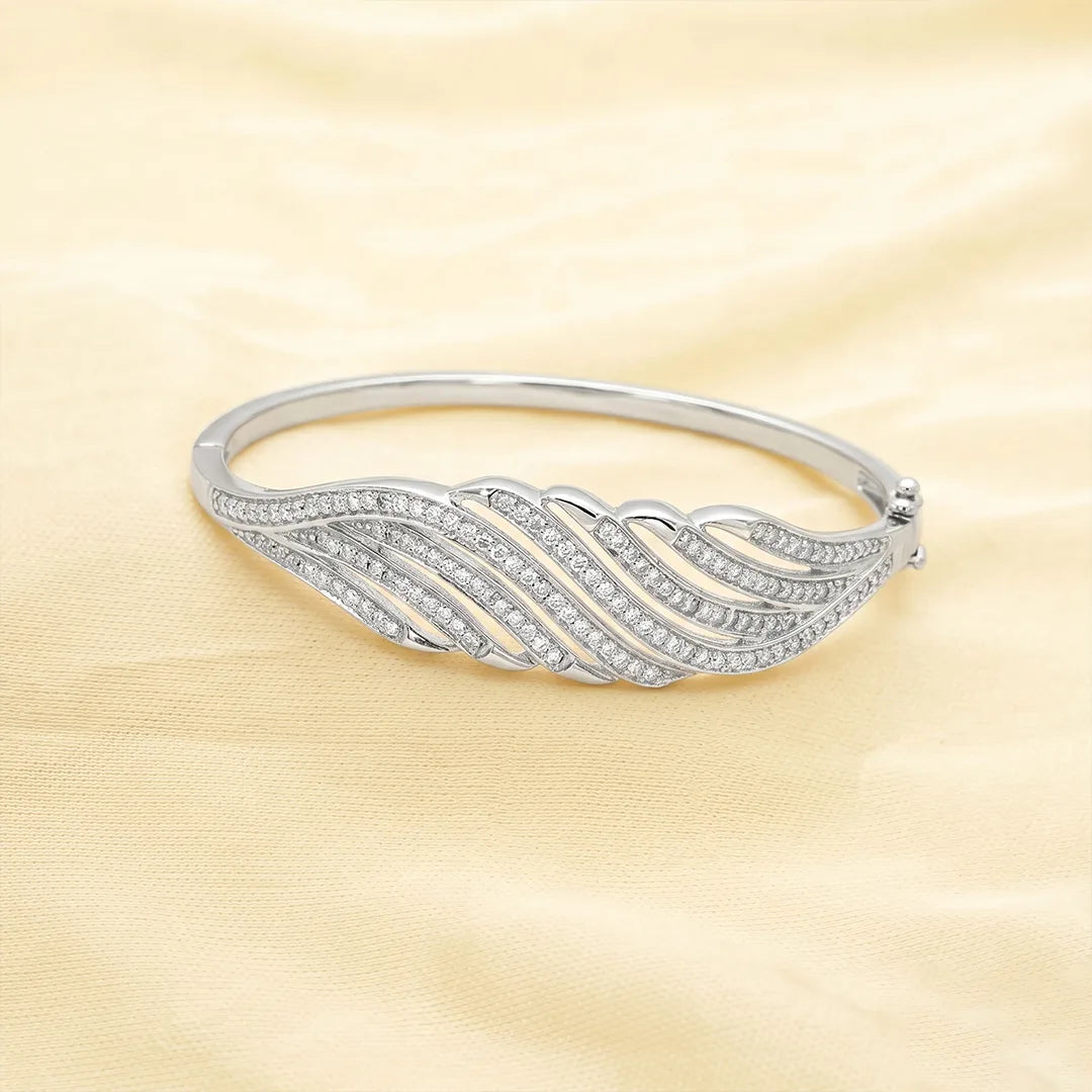 925 Silver Diamond Waves Kada - 925 sterling silver bracelet by Tassya Silver
