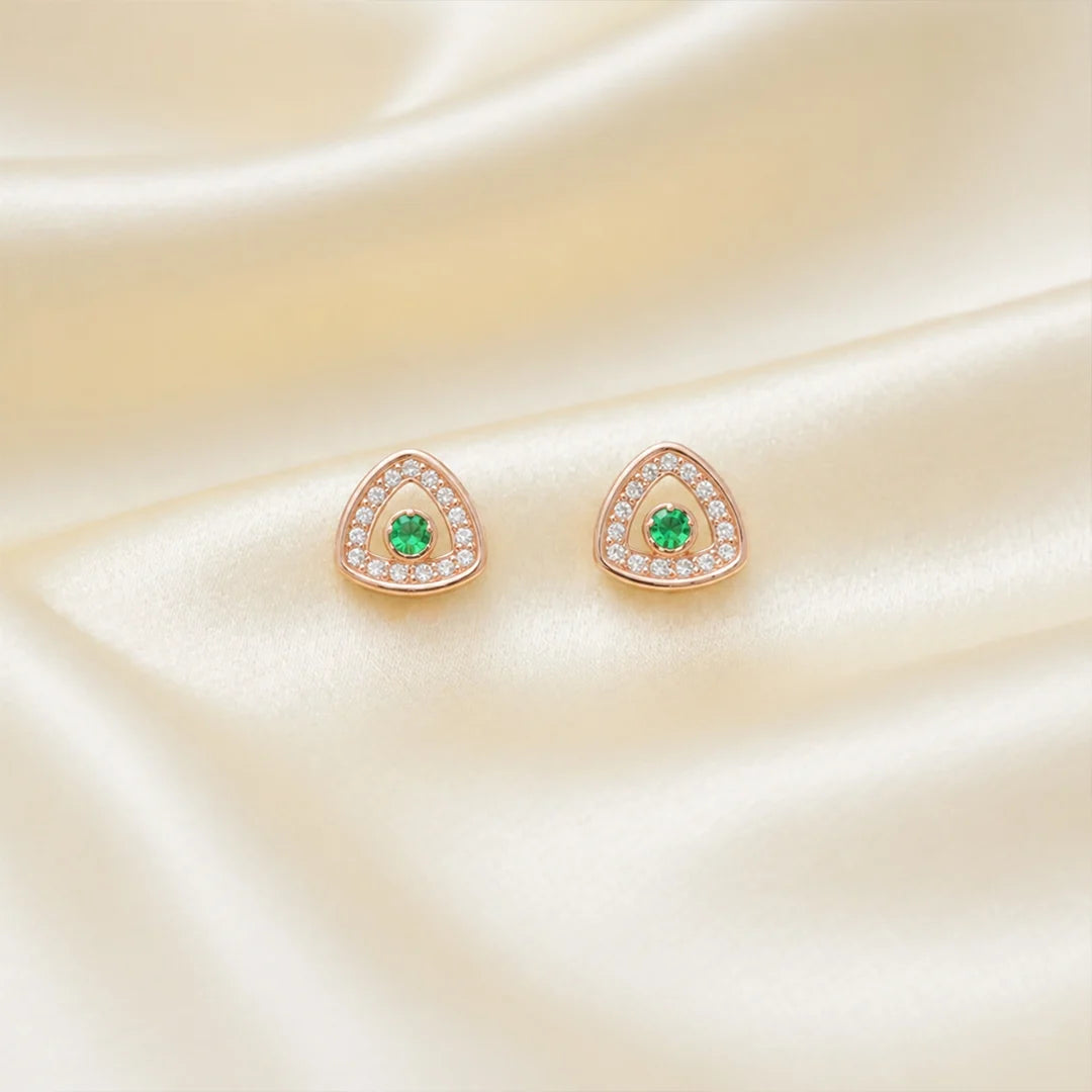 925 Silver Emerald Halo Studs - 925 sterling silver earrings by Tassya Silver