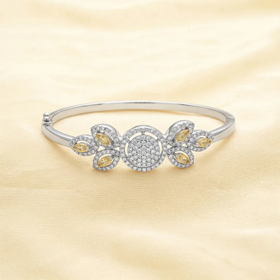 925 Silver Floral Shine Kada - 925 sterling silver bracelet by Tassya Silver