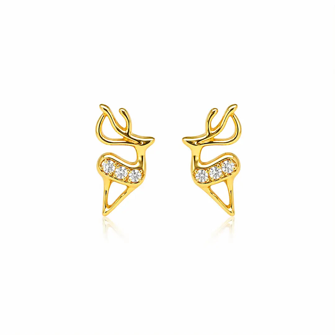 925 Silver Golden Stag Studs - 925 sterling silver earrings by Tassya Silver