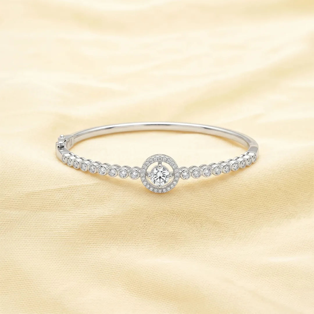 925 Silver Halo of Diamonds Kada - 925 sterling silver bracelet by Tassya Silver