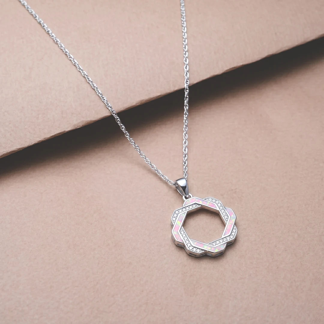 925 Silver Hexagon Halo Chain Pendant - 925 sterling silver pendant by Tassya Silver