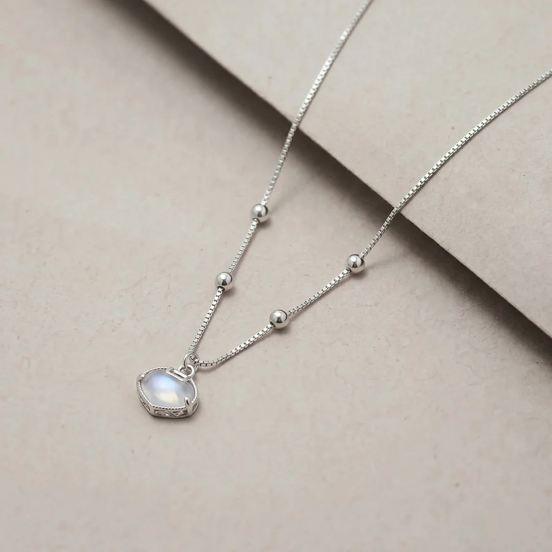 925 Silver Lunar Glow Chain Pendant - 925 sterling silver pendant by Tassya Silver