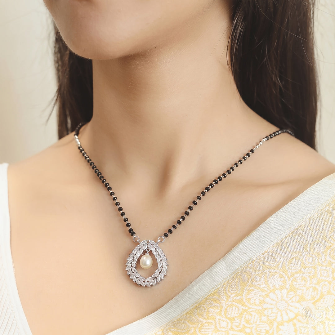 925 Silver Pearl Leaf Mangalsutra - 925 sterling silver mangalsutra by Tassya Silver