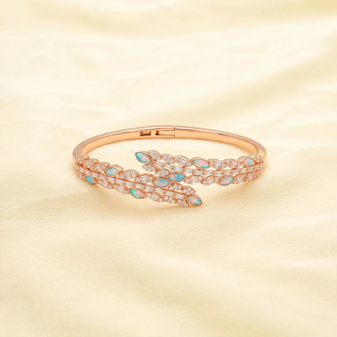 925 Silver Rose Leaf Spark Kada - 925 sterling silver bracelet by Tassya Silver