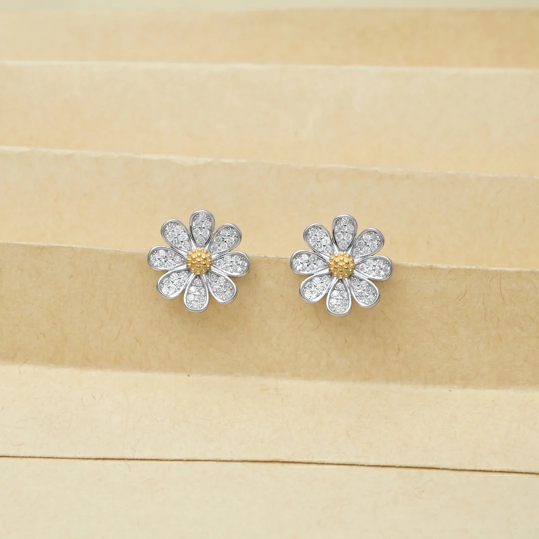925 Silver Sunny Sparkle Daisies Earrings - 925 sterling silver earrings by Tassya Silver